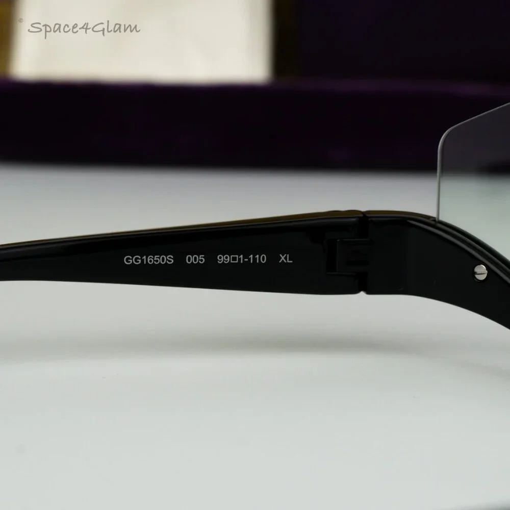 NEW Gucci GG1650S 005 Shiny Black Green Unisex Shield Mask Sunglasses GG 1650S